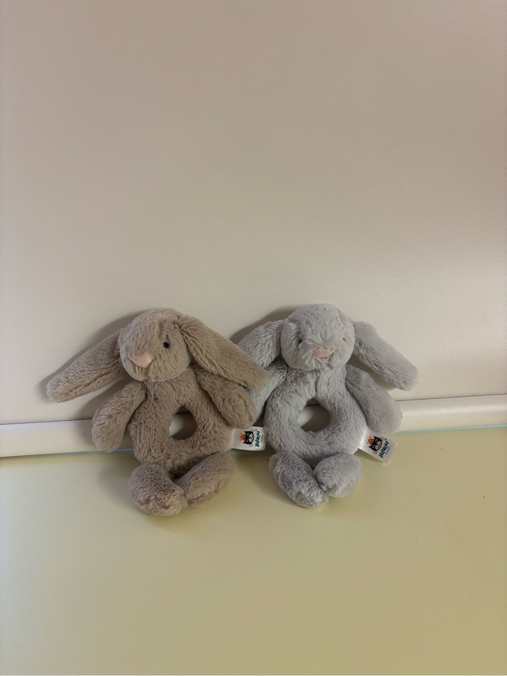 Jellycat Beige and Light Gray Bashful Bunny Ring Rattle Set